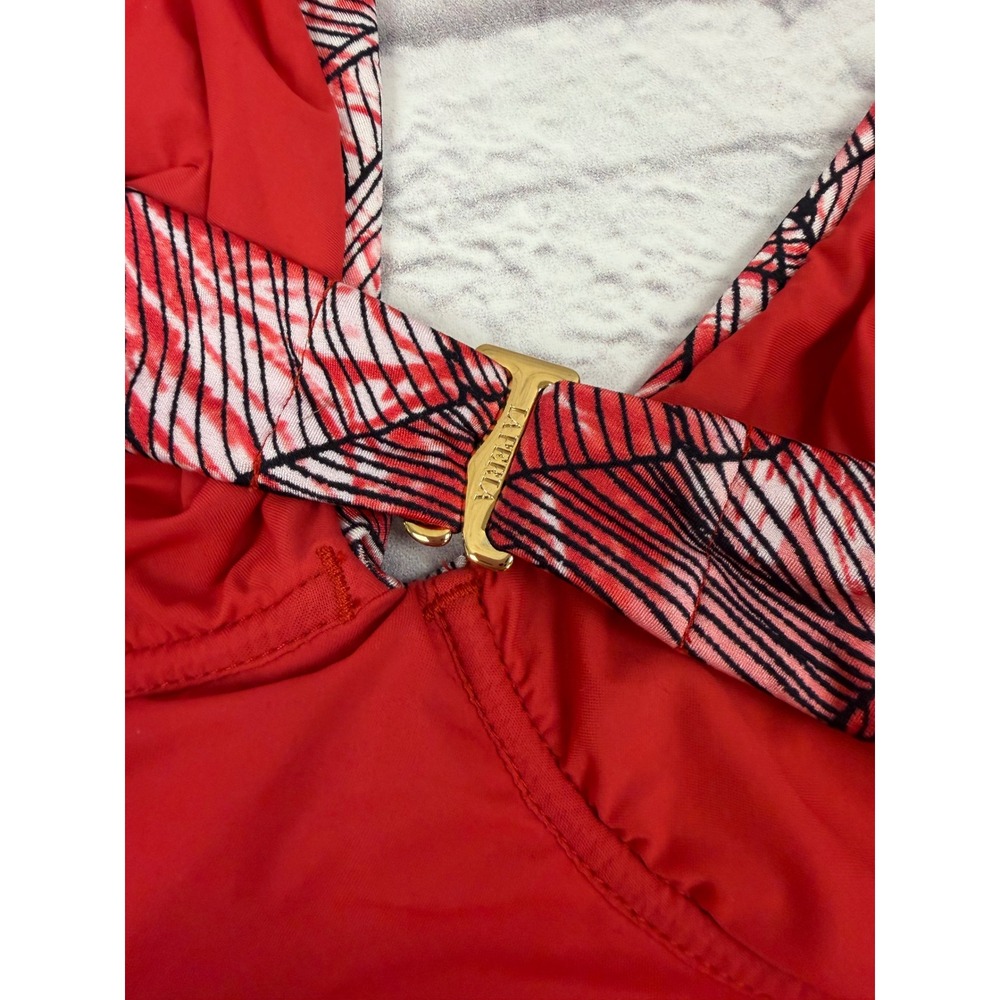 La Perla Red Tropical Trikini Cutout One Piece Swimsuit Halter NWT Sz 10 Beach - Picture 9 of 12